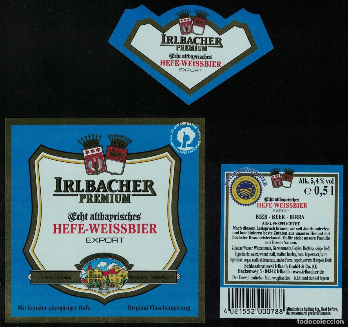 Sammeln von Brauereiartikeln: Alemania Lot 3 Etiquettes Bi&egrave;re Irlbacher Premium Hefe Weissbier Export