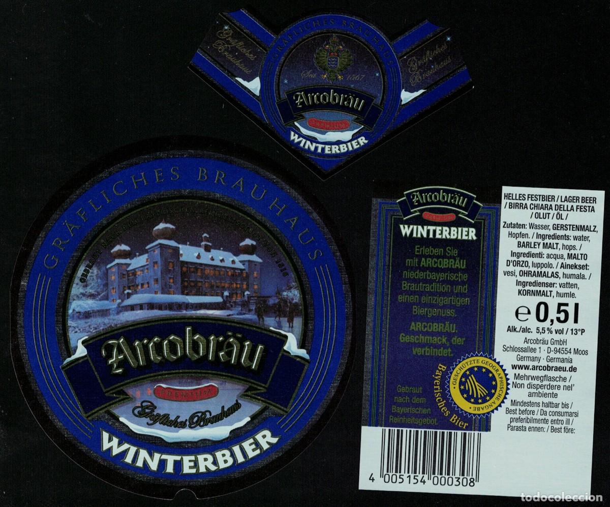 Sammeln von Brauereiartikeln: Alemania Lot 3 Etiquettes Bi&egrave;re Arcobr&auml;u Premium Winterbier 0,5 L