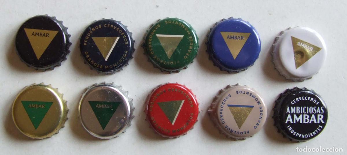 Coleccionismo de cervezas: LOTE SERIE 10 CHAPAS CORONA CERVEZA AMBAR LA ZARAGOZANA