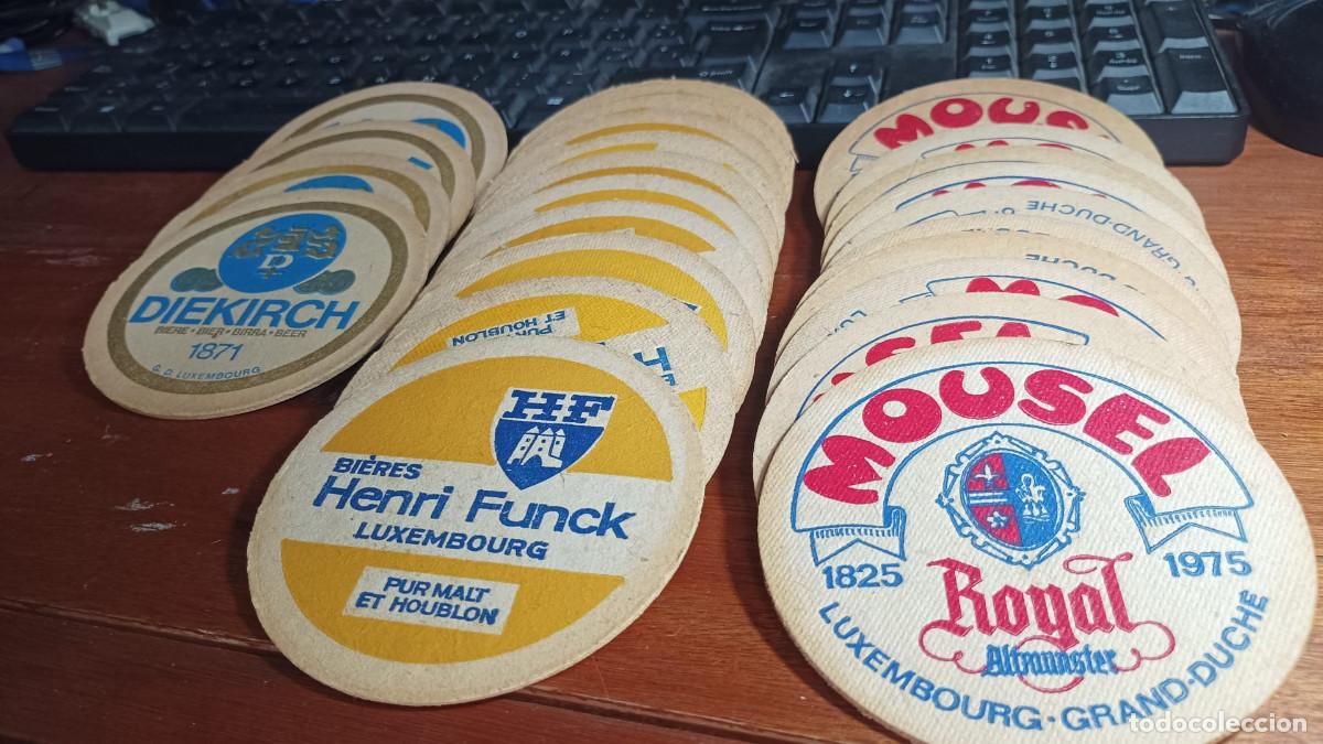 Collectionnisme de bi&egrave;res: Lote de posavasos antiguos de cerveza beer coaster Mousel Diekirch Henri Funck de carton Luxemburgo