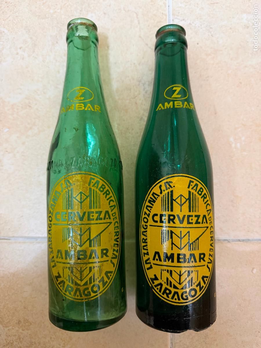 Sammeln von Brauereiartikeln: Botella de cerveza &aacute;mbar la zaragozana verde 1/3