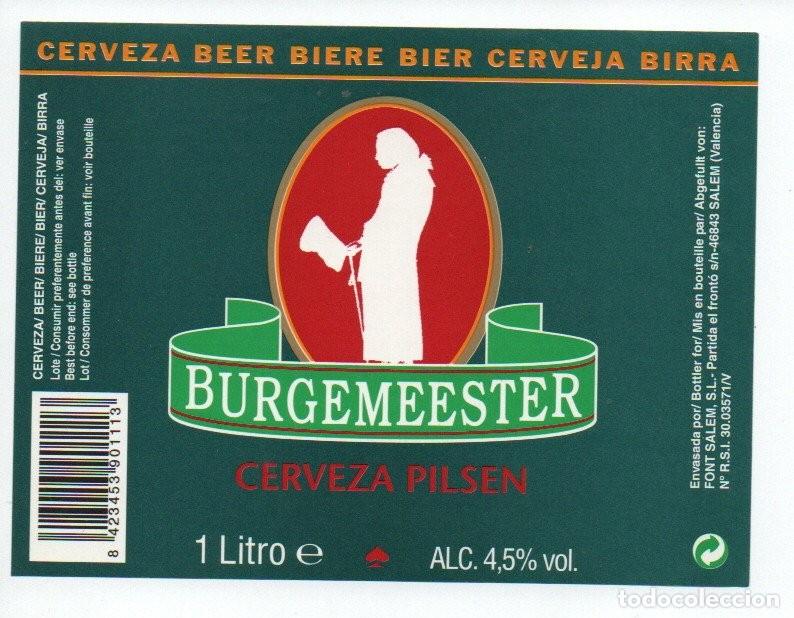 Collezionismo di birre: ANTIGUA ETIQUETA, CERVEZA PILSEN BURGEMEESTER, 1 LITRO. SALEM - VALENCIA.
