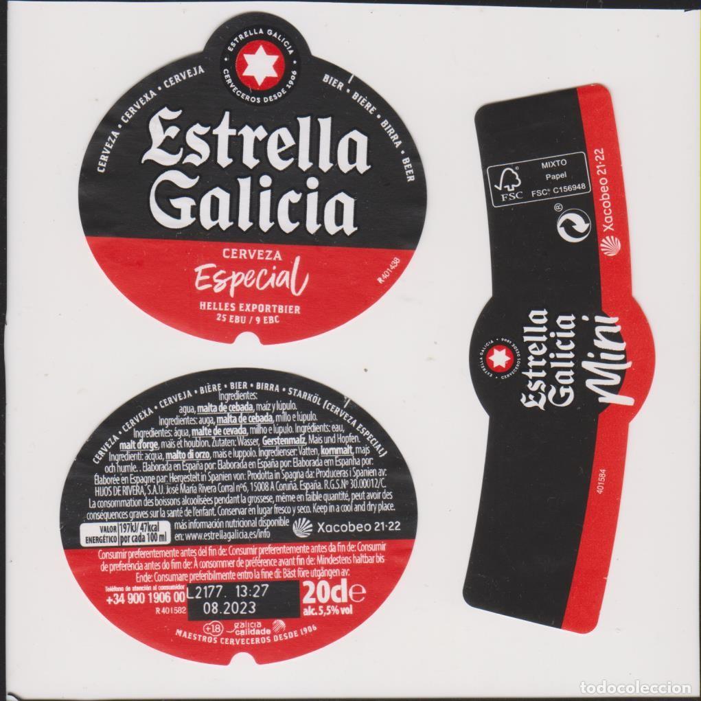 Coleccionismo de cervezas: etiqueta cerveza ESTRELLA GALICIA MINI XACOBEO 21-22 20cl beer labels bier birra SOY.YO