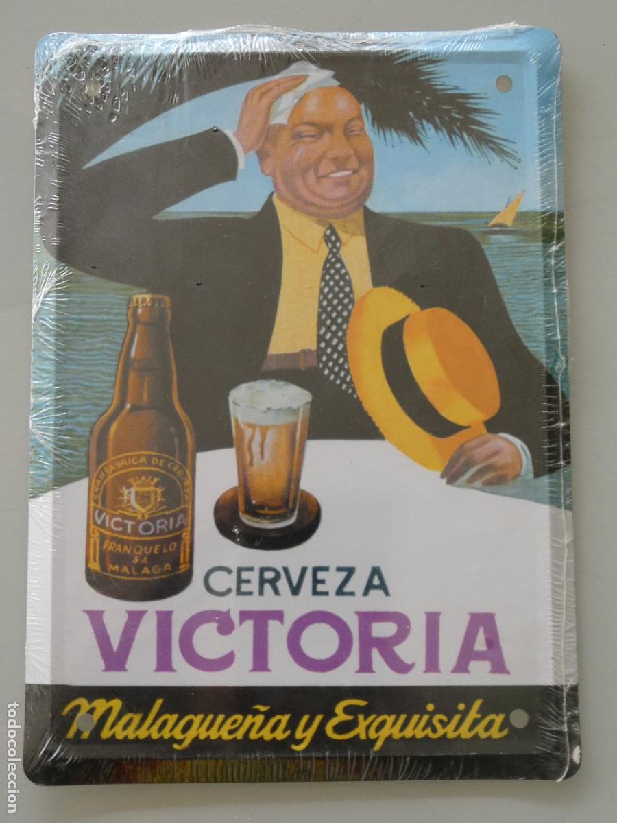 Coleccionismo de cervezas: PLACA CARTEL CHAPA METAL. PUBLICIDAD CERVEZA VICTORIA MALAGUE&Ntilde;A Y EXQUISITA. M&Aacute;LAGA 17X12,5CM 50GR