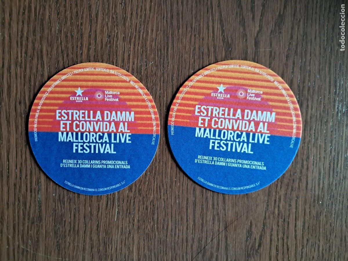 Coleccionismo de cervezas: posavasos de cerveza, estrella Damm, Mallorca live festival.