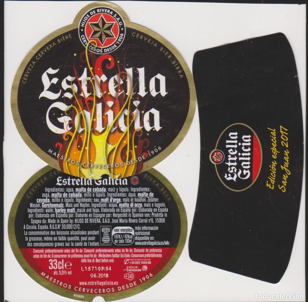 Coleccionismo de cervezas: etiqueta cerveza ESTRELLA GALICIA SAN JUAN 2017 33cl beer labels bier birra SOY.YO