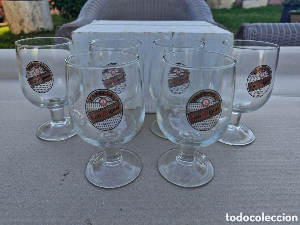 Coleccionismo de cervezas: JUEGO 6 COPAS DE CRISTAL CERVEZA SAN MIGUEL. EN SU CAJA A ESTRENAR