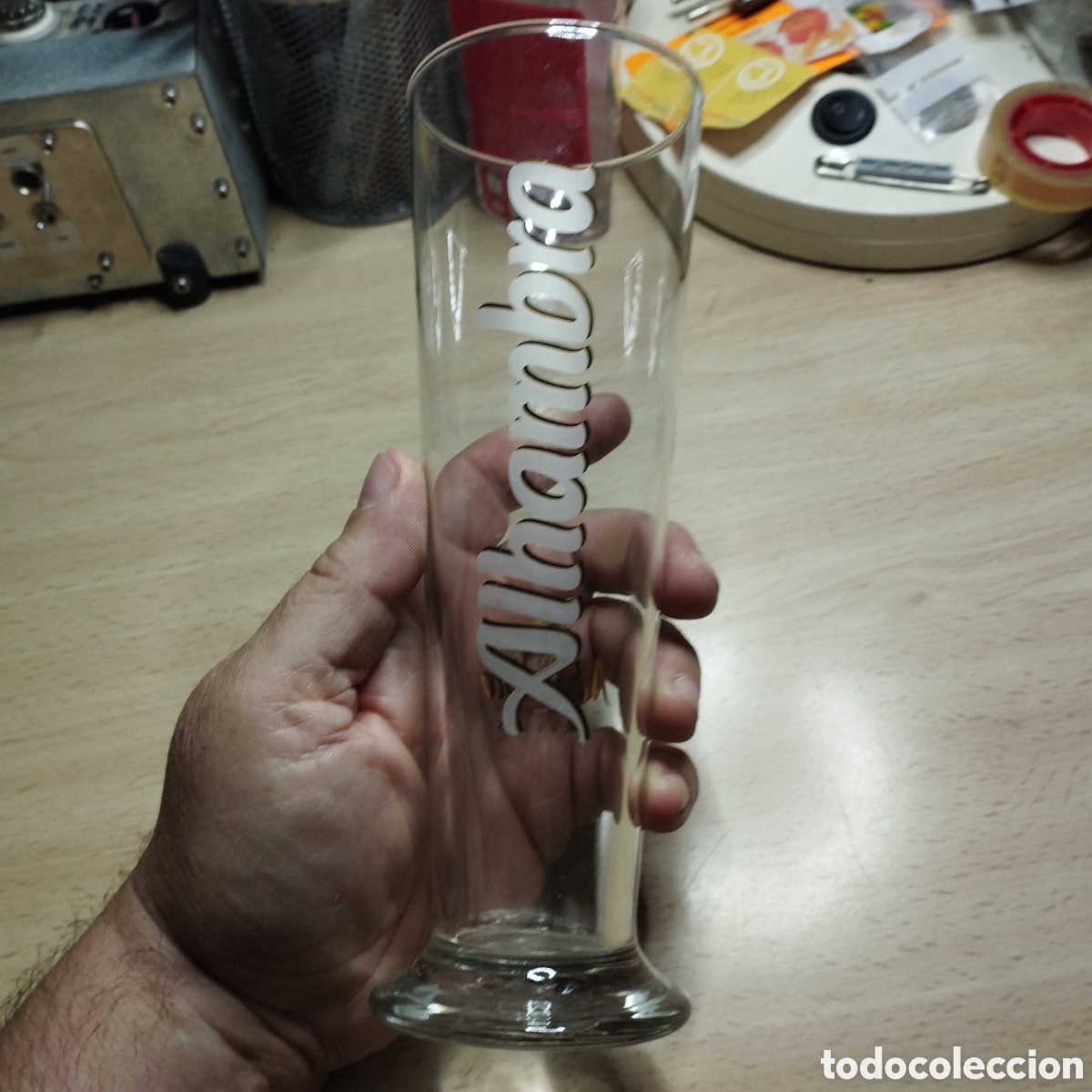 Coleccionismo de cervezas: Vaso serigraf&iacute;a, cervezas Alhambra. Publicidad