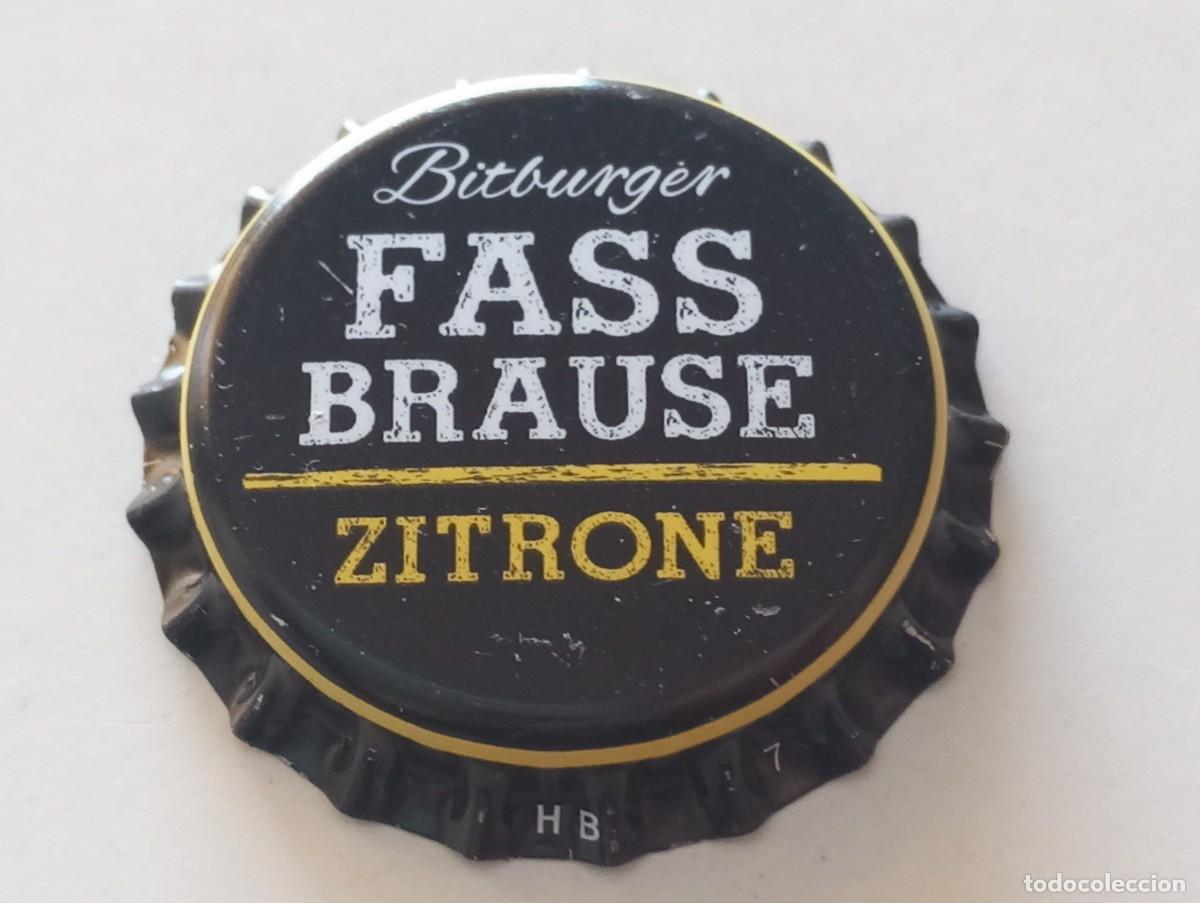 Sammeln von Brauereiartikeln: Chapa tap&oacute;n corona NUEVO de la cerveza alemana BITBURGER FASSBRAUSE ZITRONE