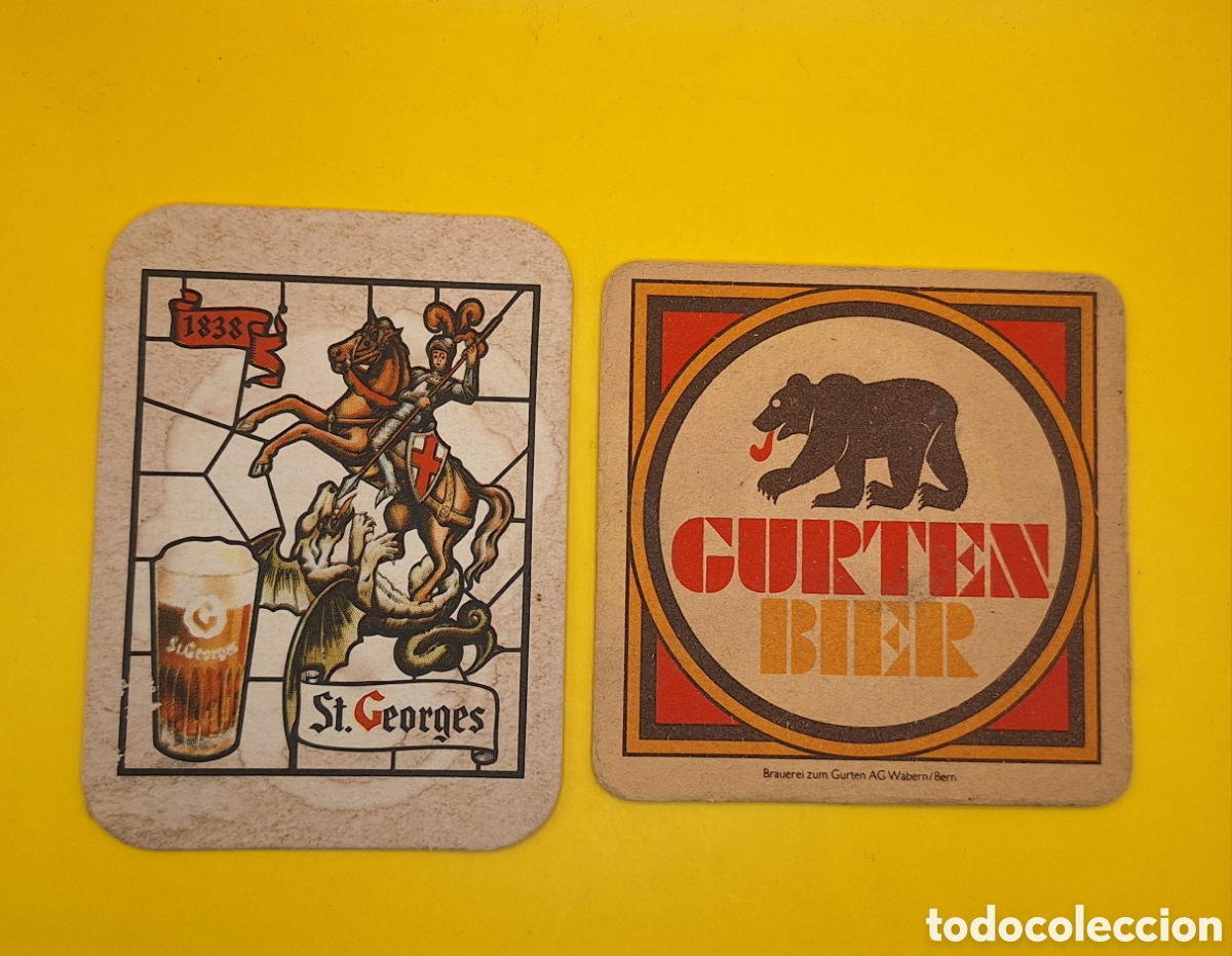 Coleccionismo de cervezas: Antigua Pareja de Posavasos de Cerveza St Georges y Gurten Bier -