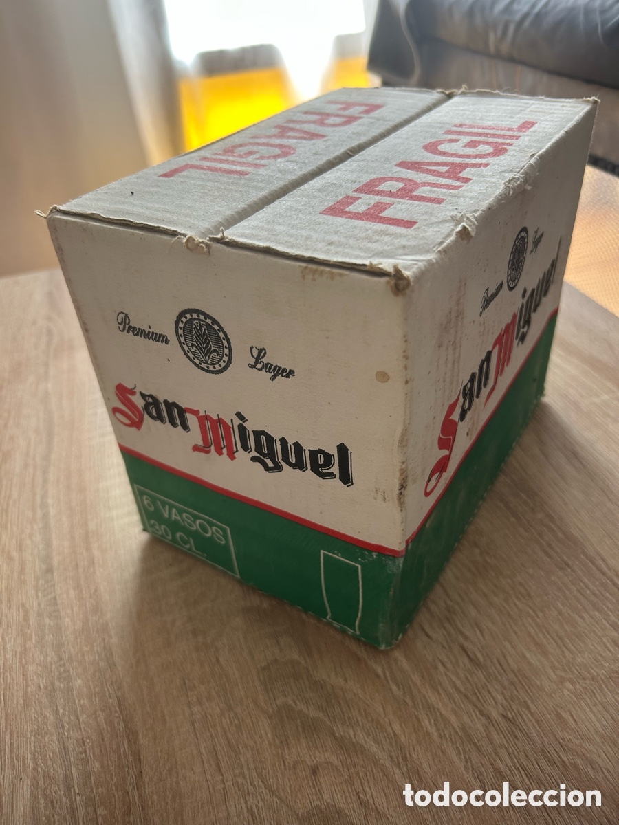 Coleccionismo de cervezas: Antigua caja de vasos 30 cl publicidad San Miguel