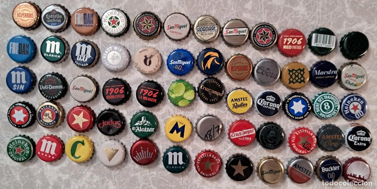Coleccionismo de cervezas: lote de 60 chapas tap&oacute;n corona de cerveza.