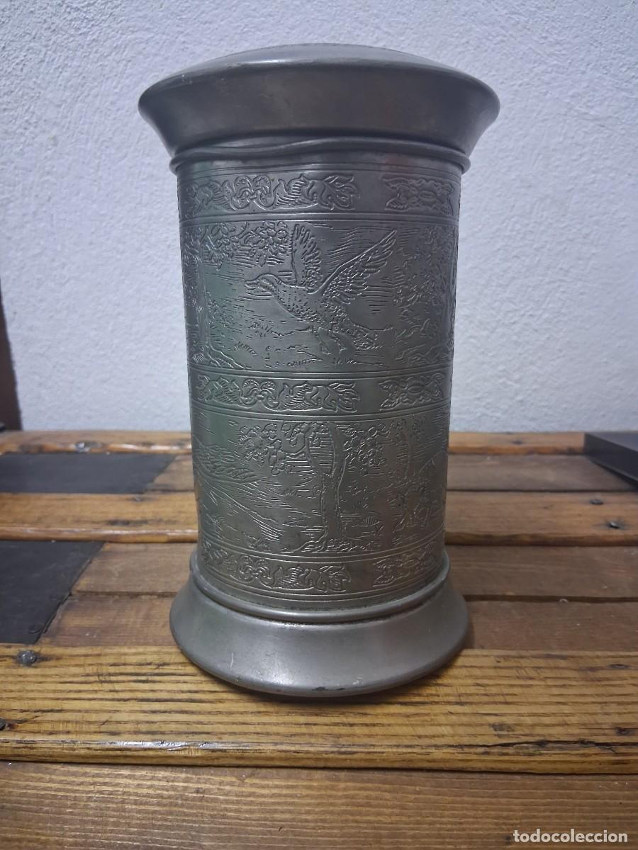 Coleccionismo de cervezas: Jarra de cerveza Fein Zinn sello muestra una corona TM T M caza a caballo