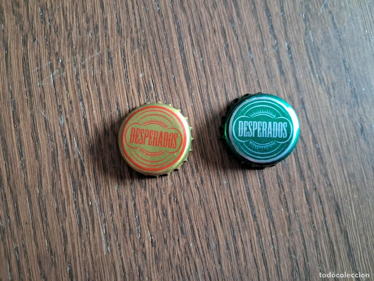 Coleccionismo de cervezas: lote de 2 chapas tap&oacute;n corona de cerveza, desperados.
