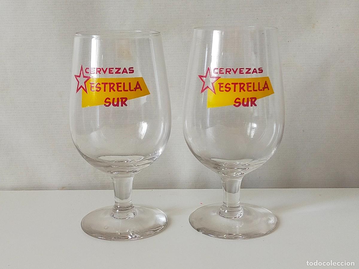 Coleccionismo de cervezas: Antigua Pareja: Vasos / Copas: CERVEZAS ESTRELLA SUR (Sevilla) A&ntilde;os 60