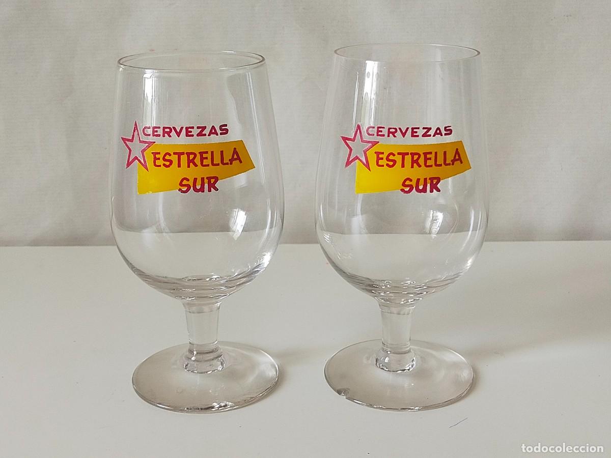 Coleccionismo de cervezas: Antigua Pareja: Vasos / Copas: CERVEZAS ESTRELLA SUR (Sevilla) A&ntilde;os 60