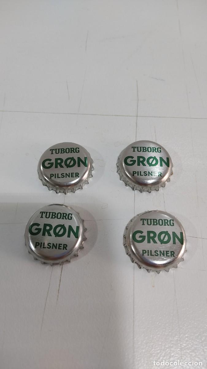 Coleccionismo de cervezas: 1074 CUATRO CHAPAS DE CERVEZA DANESA MARCA GRON TUBORG PILSNER, USADAS