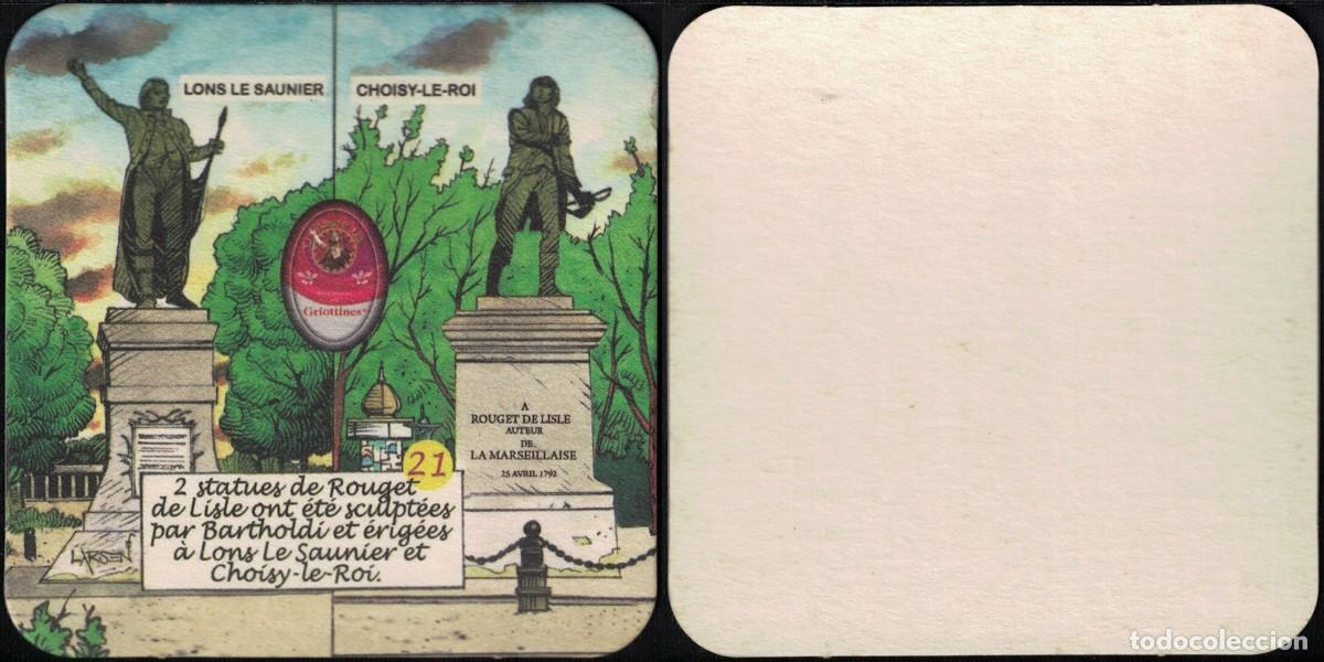 Coleccionismo de cervezas: France Sous Bock Beermat Coaster 21 Rouget de Lisle statues Bartholdi Lons le Saunier et Choisy le R