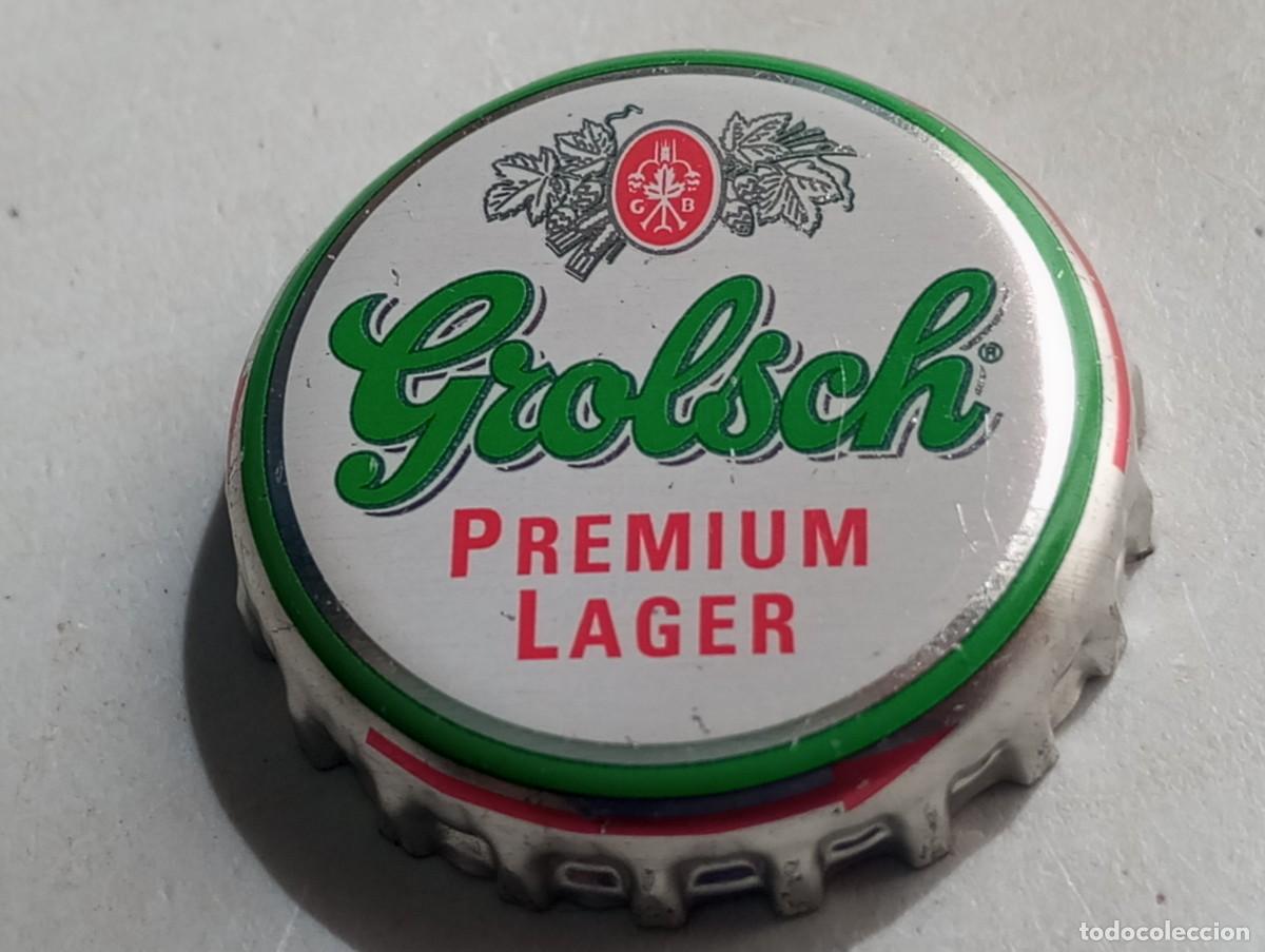 Coleccionismo de cervezas: Chapa tap&oacute;n corona de la cerveza de Pa&iacute;ses Bajos GROLSCH PREMIUM LAGER (con flechas en la falda)