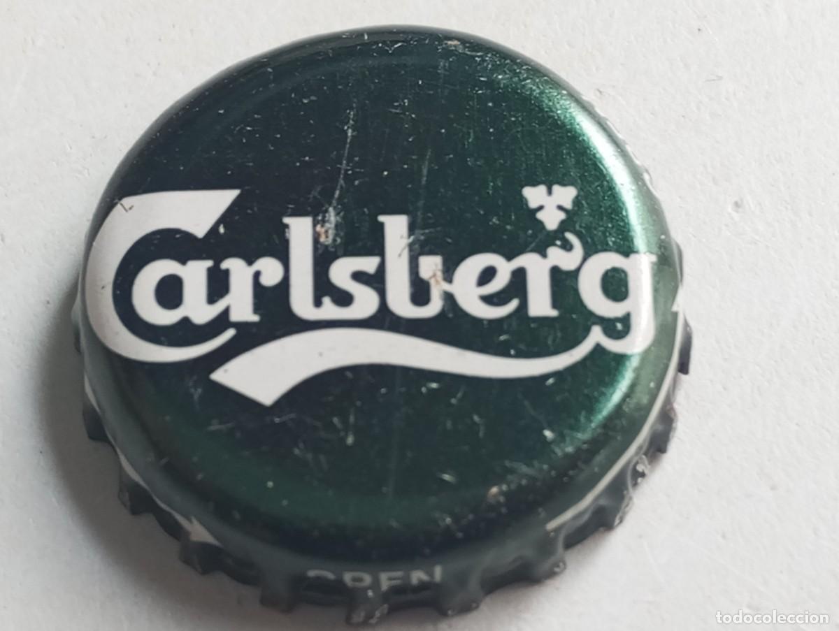 Coleccionismo de cervezas: Chapa tap&oacute;n corona de la cerveza danesa CARLSBERG (en la falda: 'open' y flechas)