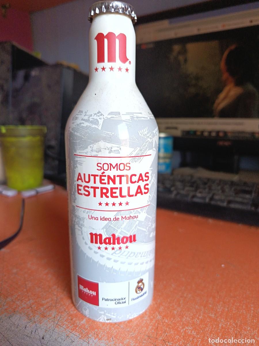 Coleccionismo de cervezas: Botella aluminio de cerveza Mahou. Promoci&oacute;n Real Madrid
