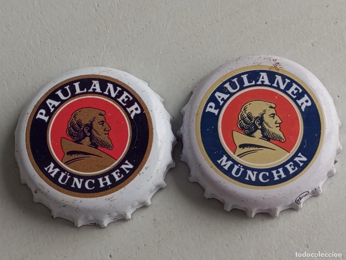 Coleccionismo de cervezas: Lote de 2 chapas tap&oacute;n corona DIFERENTES (tonalidad) de la cerveza alemana PAULANER M&Uuml;NCHEN