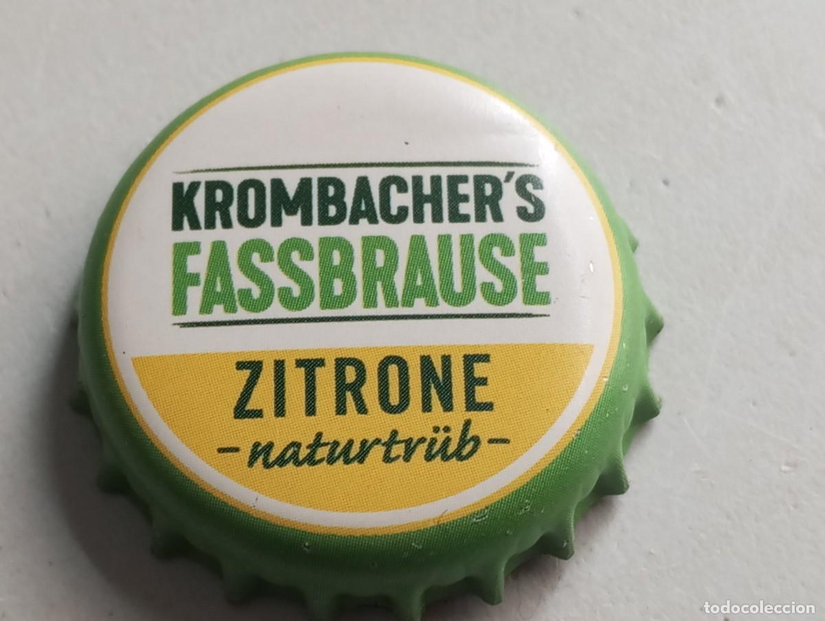 Coleccionismo de cervezas: Chapa tap&oacute;n corona de cerveza alemana KROMBACHER'S FASSBRAUSE (verde) ZITRONE NATURTR&Uuml;B (amarillo)