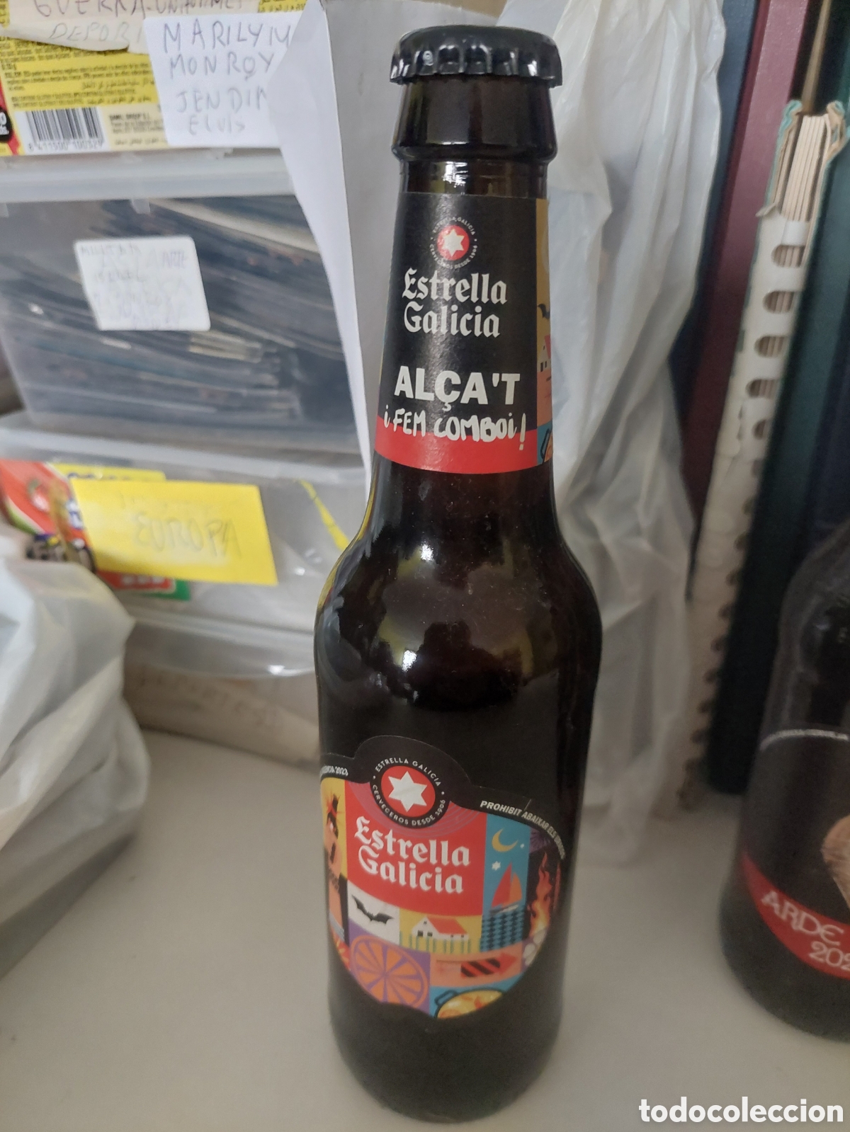 Coleccionismo de cervezas: ESTRELLA GALICIA BOTELLA LLENA ALCA,T FEM COMBOI 33 CL