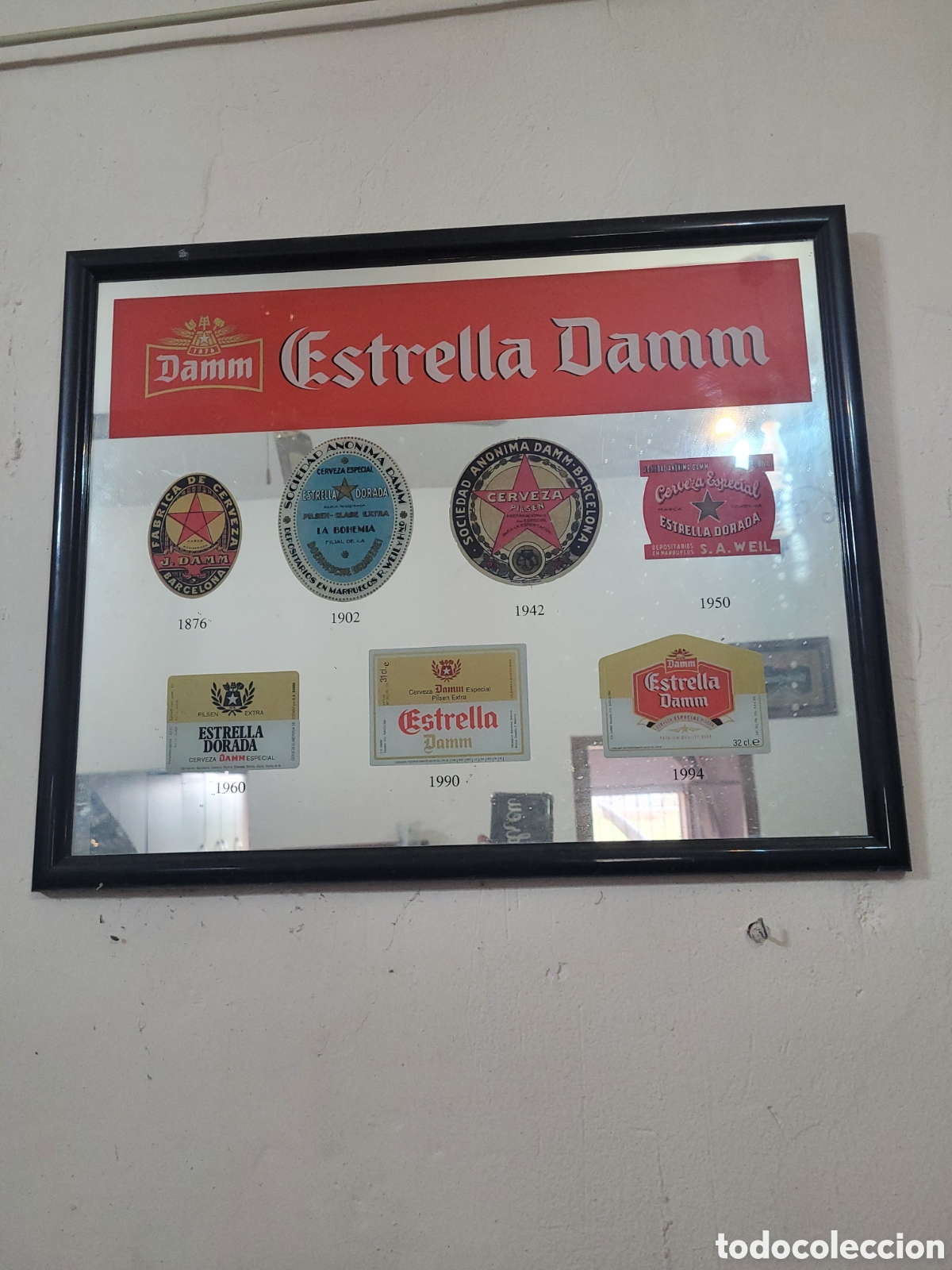 Coleccionismo de cervezas: Espejo Estrella Damm etiquetas