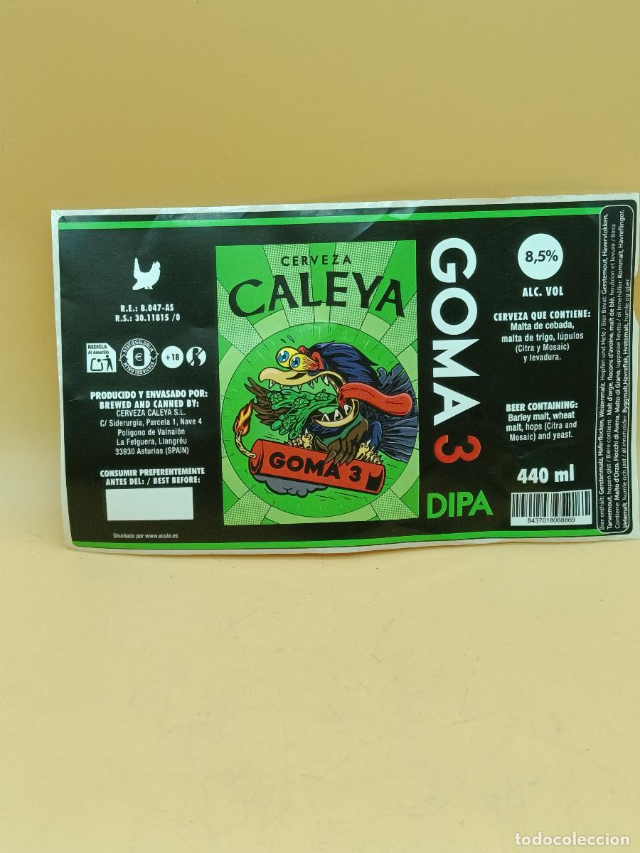 Coleccionismo de cervezas: ETIQUETA CALEYA. GOMA 3. CERVEZA ARTESANAL ASTURIANA. SIN PEGAR. 19CM X 11CM APROXIMADAMENTE.