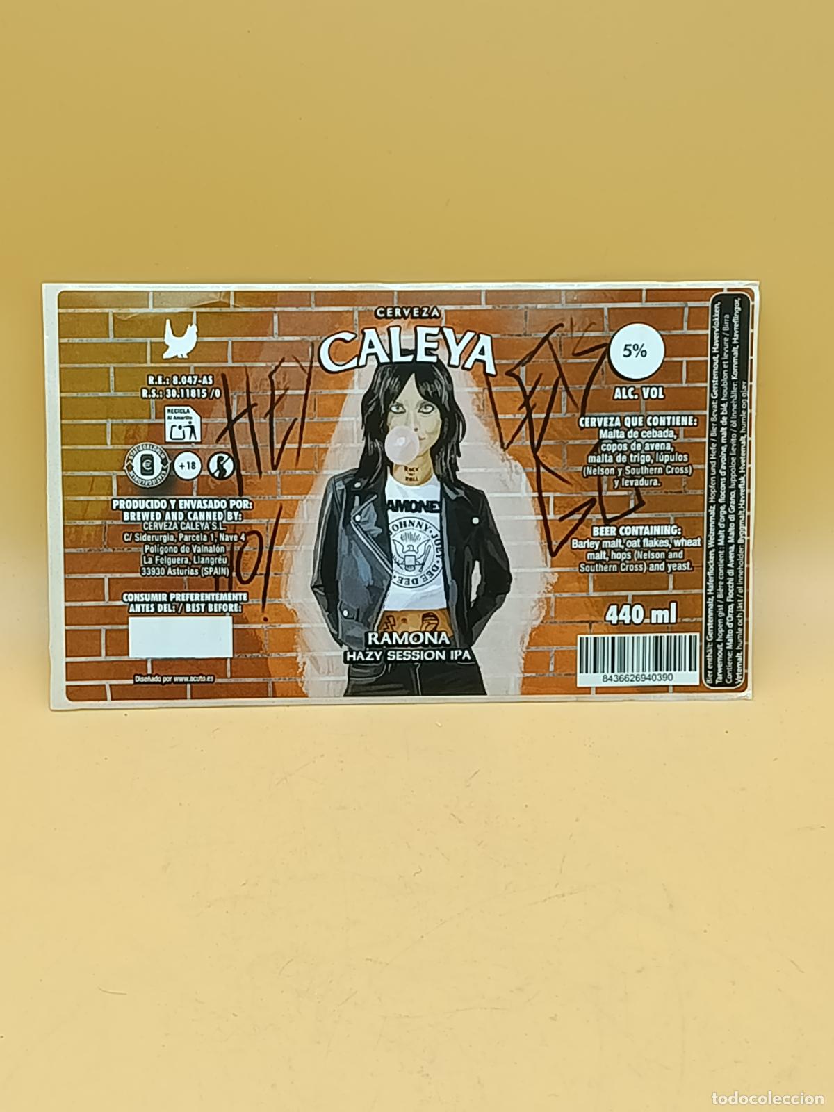 Coleccionismo de cervezas: ETIQUETA CALEYA. RAMONA. CERVEZA ARTESANAL ASTURIANA. SIN PEGAR. 19CM X 11CM APROXIMADAMENTE.