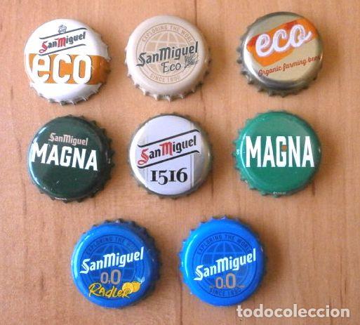 Coleccionismo de cervezas: Lote 8 Chapas Cerveza Espa&ntilde;ola SAN MIGUEL (ES)(SP) (Malaga 1885) Tapon Corona Tappi Beer Bier - L-20