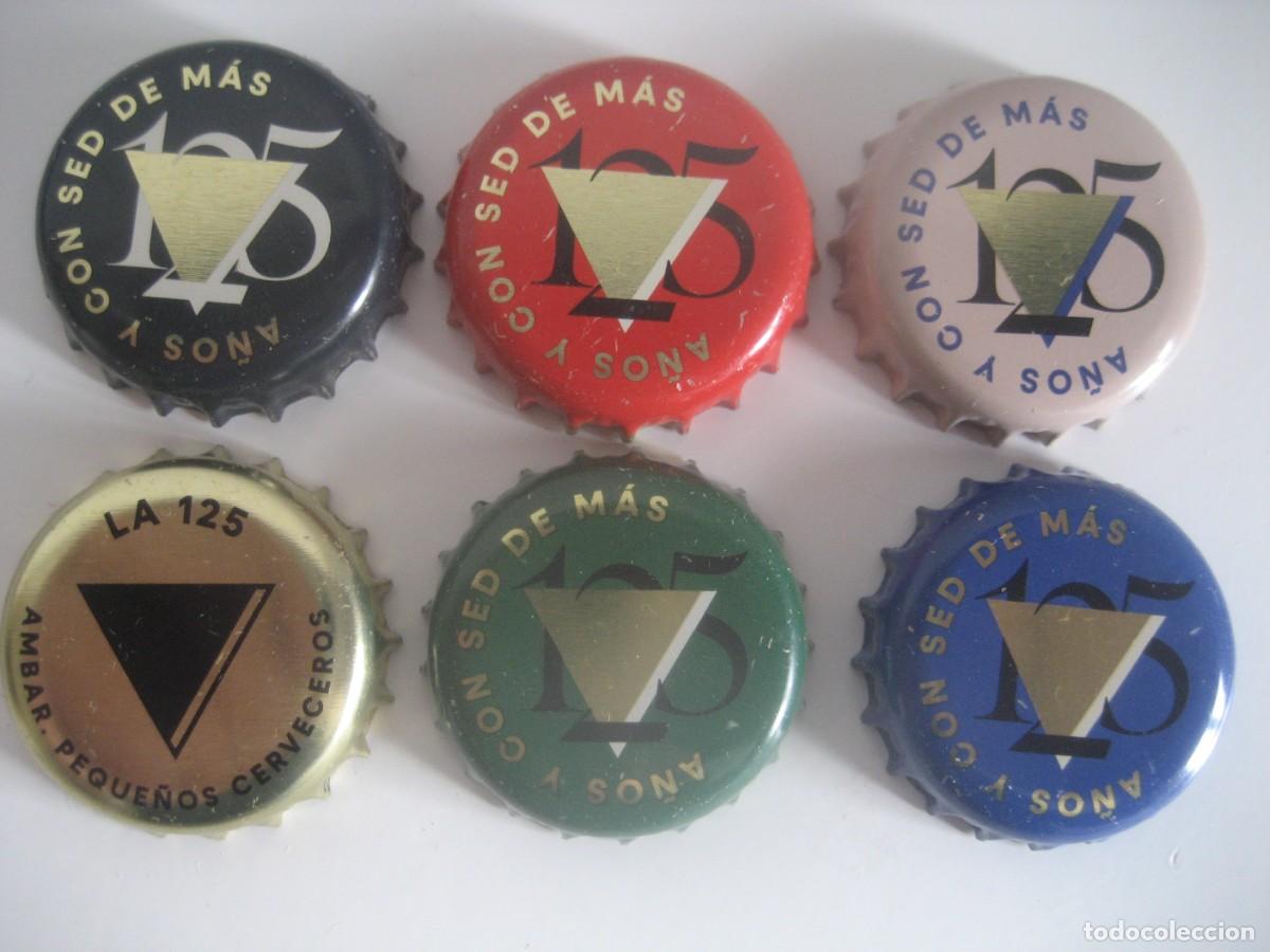 Coleccionismo de cervezas: 6 CHAPAS CERVEZA AMBAR. EDICION ESPECIAL LIMITADA 125 A&Ntilde;OS (Coleccion completa). Para JUAN