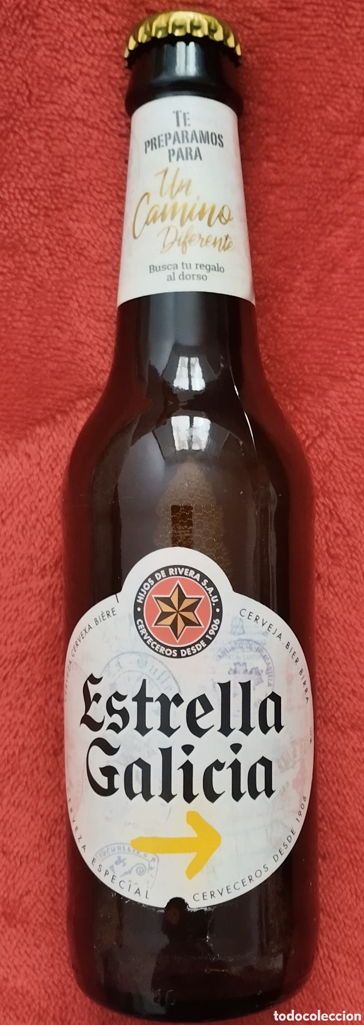 Coleccionismo de cervezas: botella CERVEZA vintage ESTRELLA GALICIA 33 CL. &rdquo;UN CAMINO DIFERENTE&rdquo; nueva SIN ESTRENAR Y SIN ABRIR
