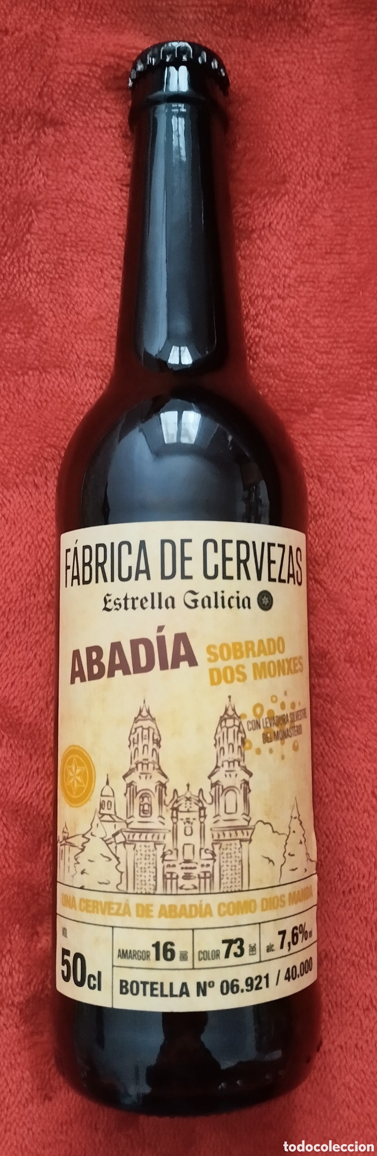 Coleccionismo de cervezas: BOTELLA F&Aacute;BRICA DE CERVEZAS ESTRELLA GALICIA edici&oacute;n PRIMERA especial 50cl ABAD&Iacute;A SOBRADO DOS MONXES