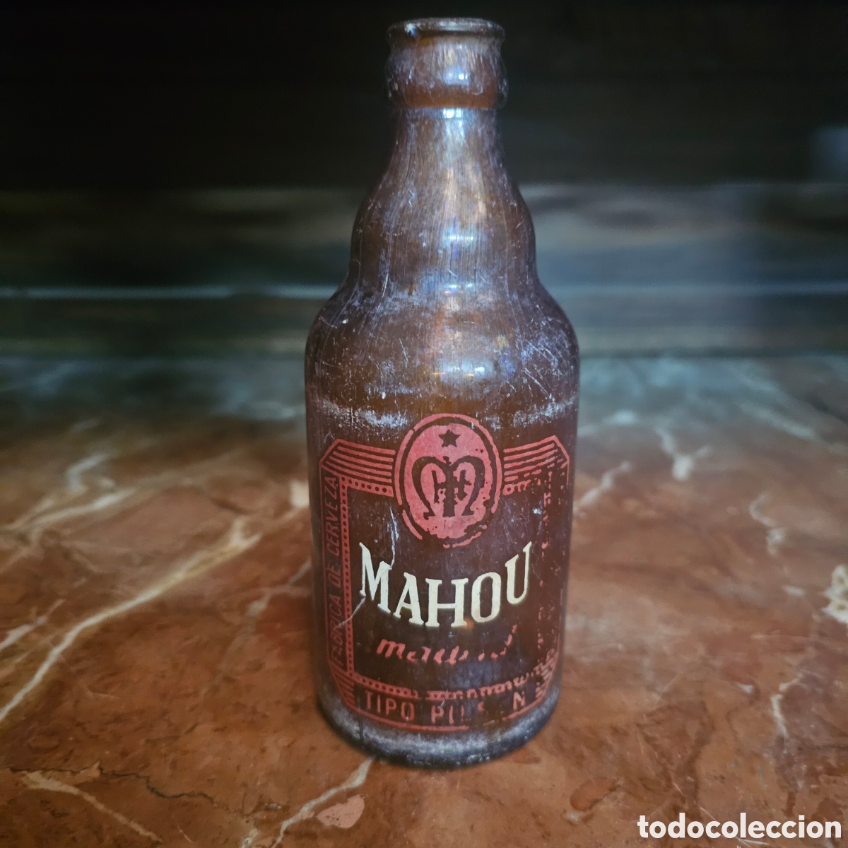 Coleccionismo de cervezas: BOTELLIN ANTIGUO DE CERVEZAS MAHOU TIPO PILSEN - MADRID -
