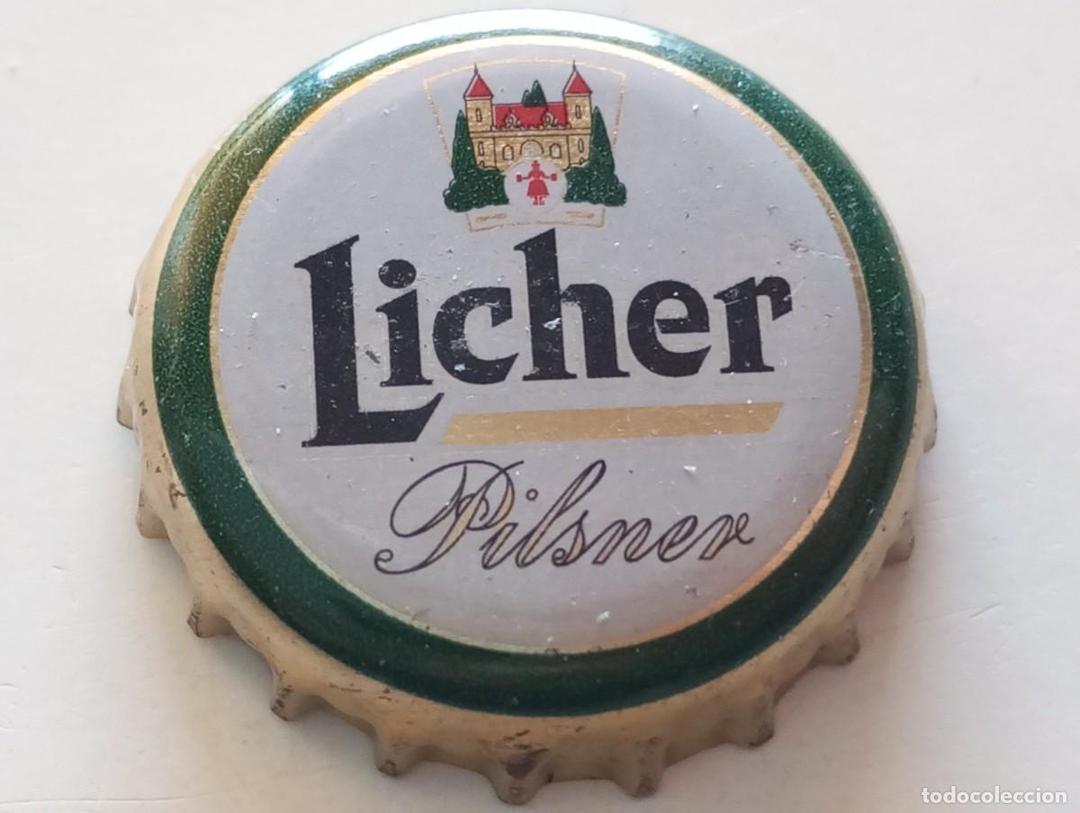 Coleccionismo de cervezas: Chapa tap&oacute;n corona de la cerveza alemana LICHER PILSNER (torres en rojo)