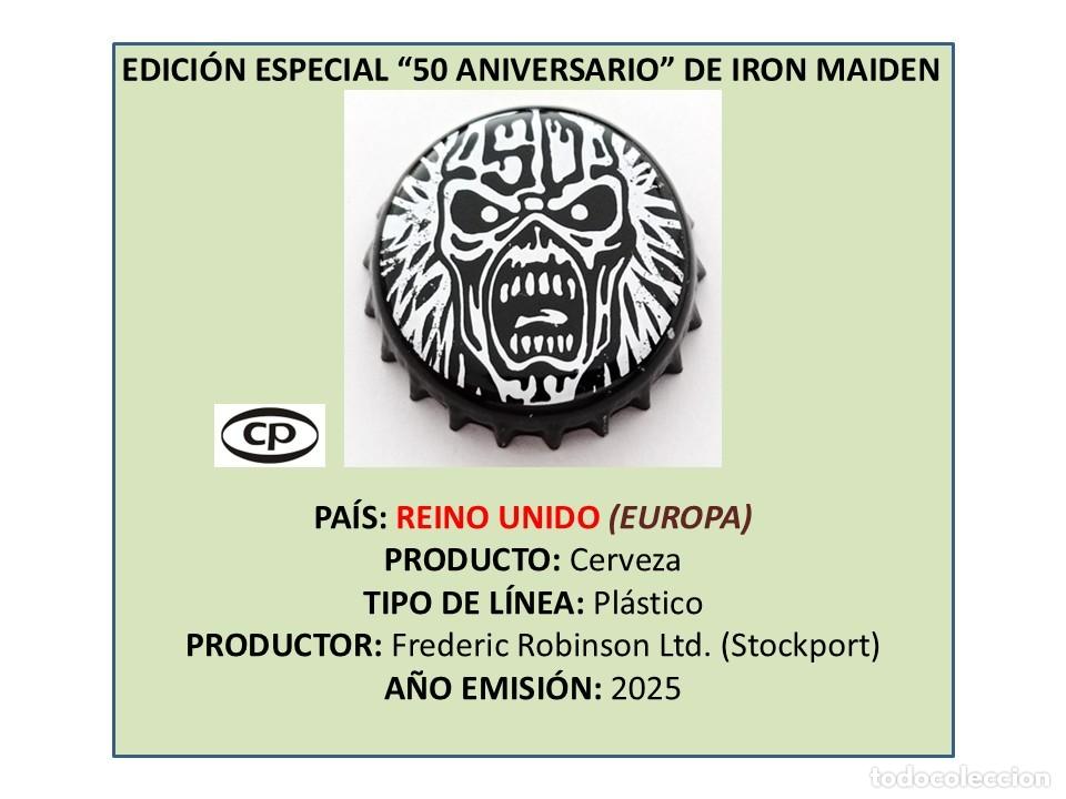 Coleccionismo de cervezas: TAPON CORONA CAPSULA CHAPA CERVEZA IRON MAIDEN &rdquo;50 ANIVERSARIO&rdquo; (REINO UNIDO)