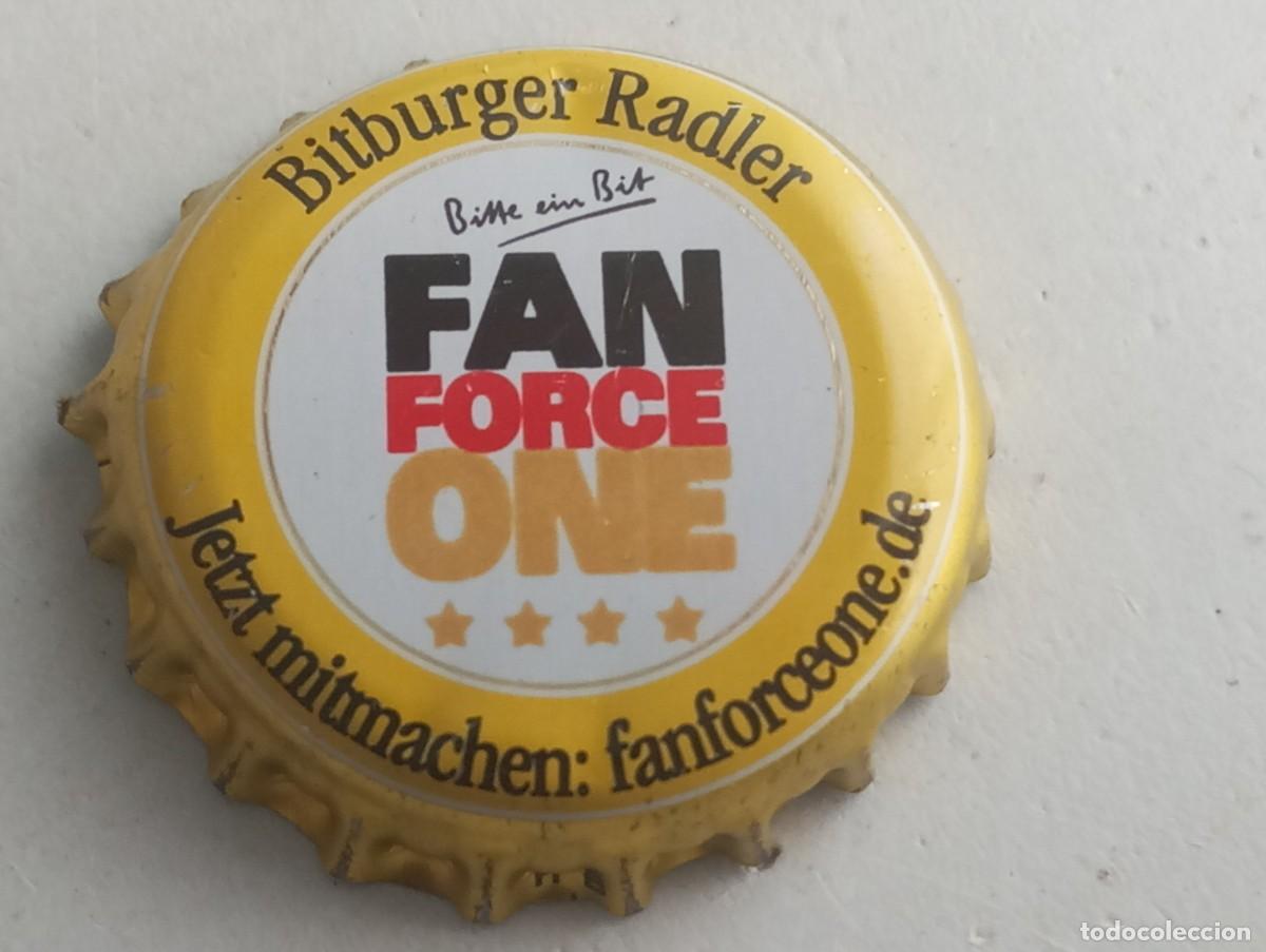 Coleccionismo de cervezas: Chapa tap&oacute;n corona de la cerveza alemana BITBURGER RADLER FAN FORCE ONE JETZT MITMACHEN