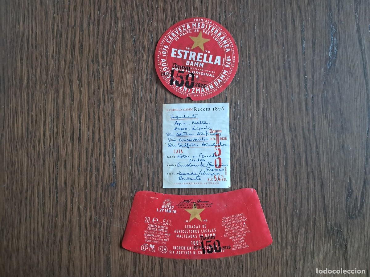 Coleccionismo de cervezas: etiquetas de botella de cerveza, estrella Damm, 150 aniversario.