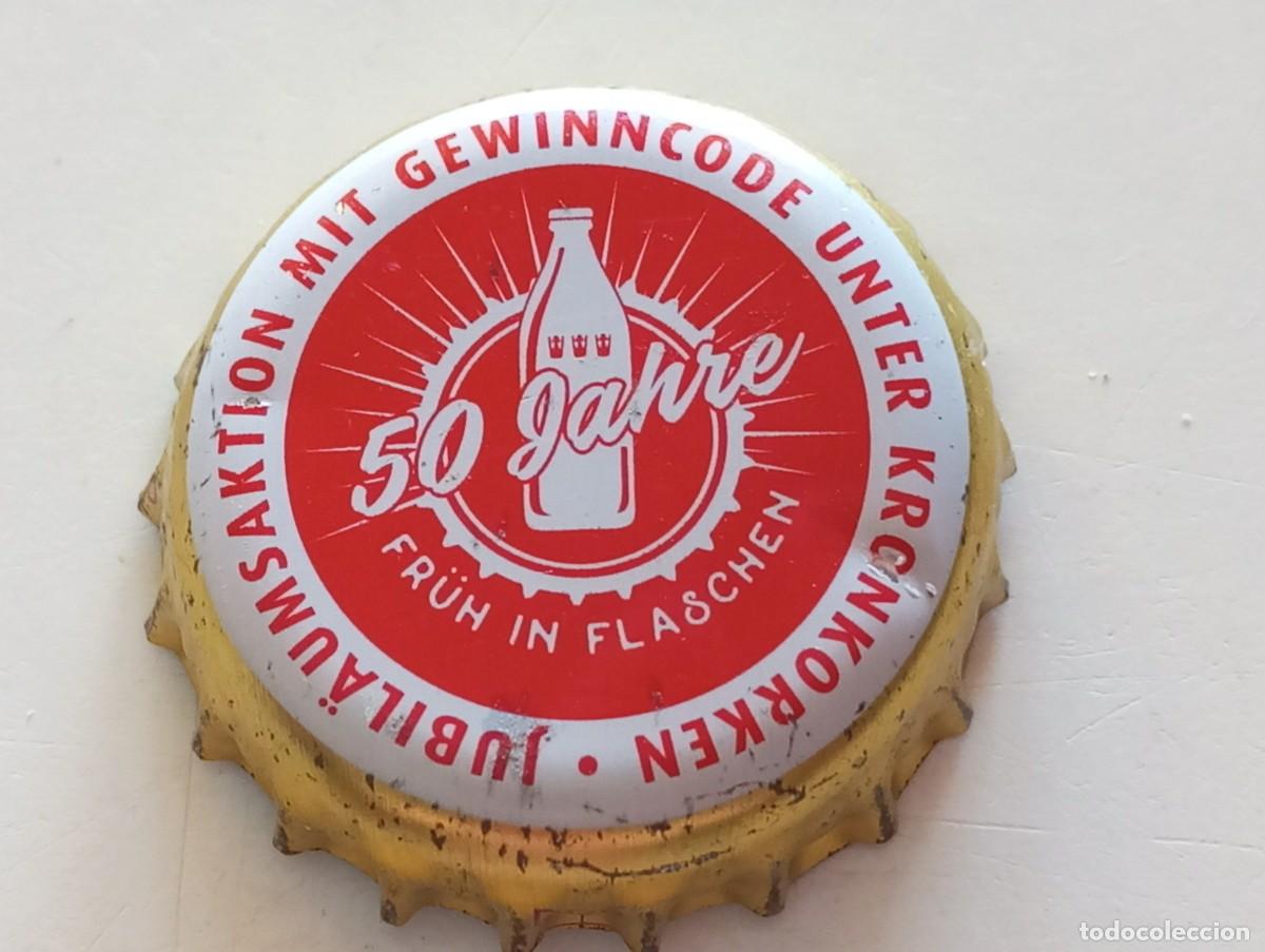 Sammeln von Brauereiartikeln: Chapa tap&oacute;n corona de cerveza alemana FR&Uuml;H 50 JAHRE JUBIL&Auml;UMSAKTION MIT GEWINNCODE UNTER KRONKORKEN