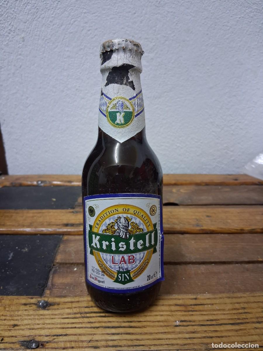 Collectionnisme de bi&egrave;res: Botella llena sin abrir con Chapa etiqueta Kristell quinto San Miguel