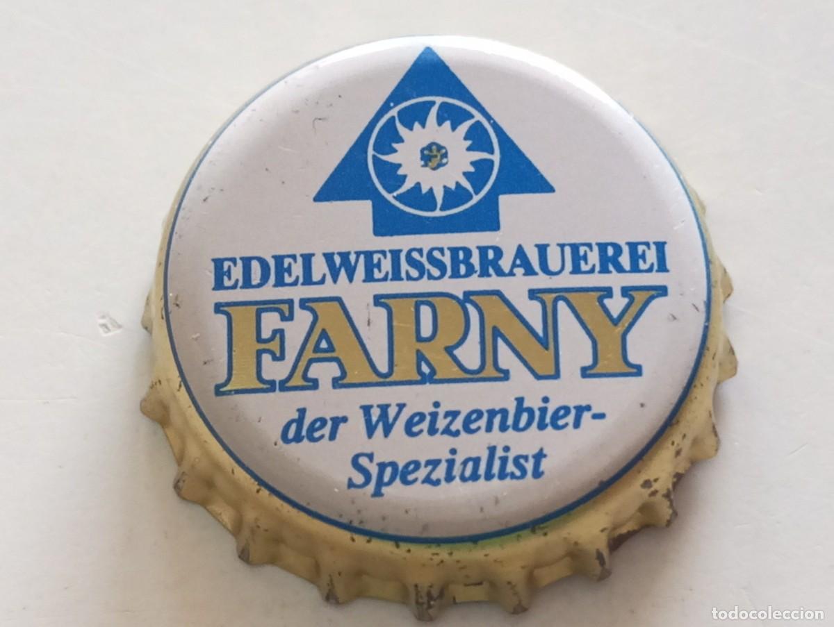 Coleccionismo de cervezas: Chapa tap&oacute;n corona de la cerveza alemana FARNY EDELWEISSBRAUEREI DER WEIZENBIER-SPEZIALIST (en azul)