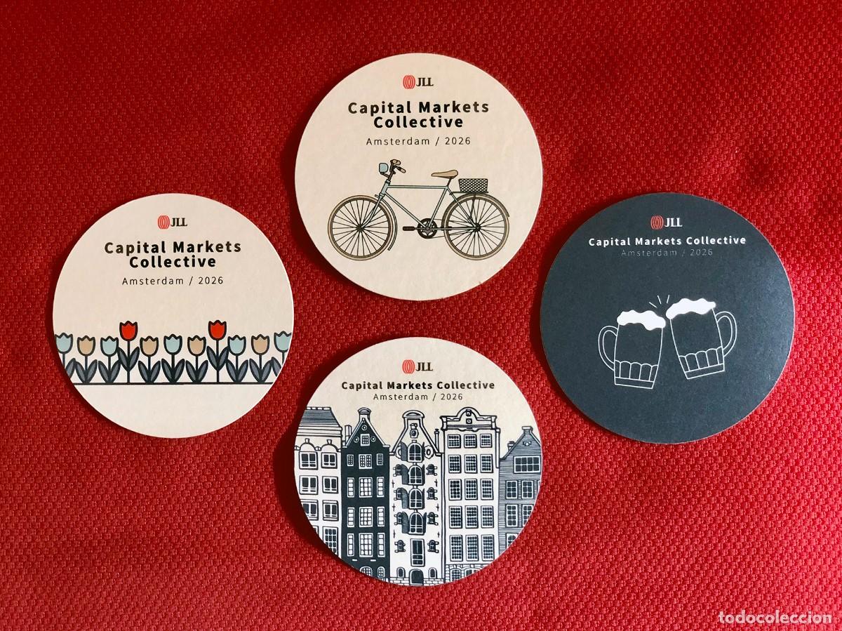 Colecionismo de cervejas: Lote Exclusivo. 4 posavasos. Tem&aacute;tica Original. &Aacute;msterdam. Paises Bajos. Tulipanes. Cerveza