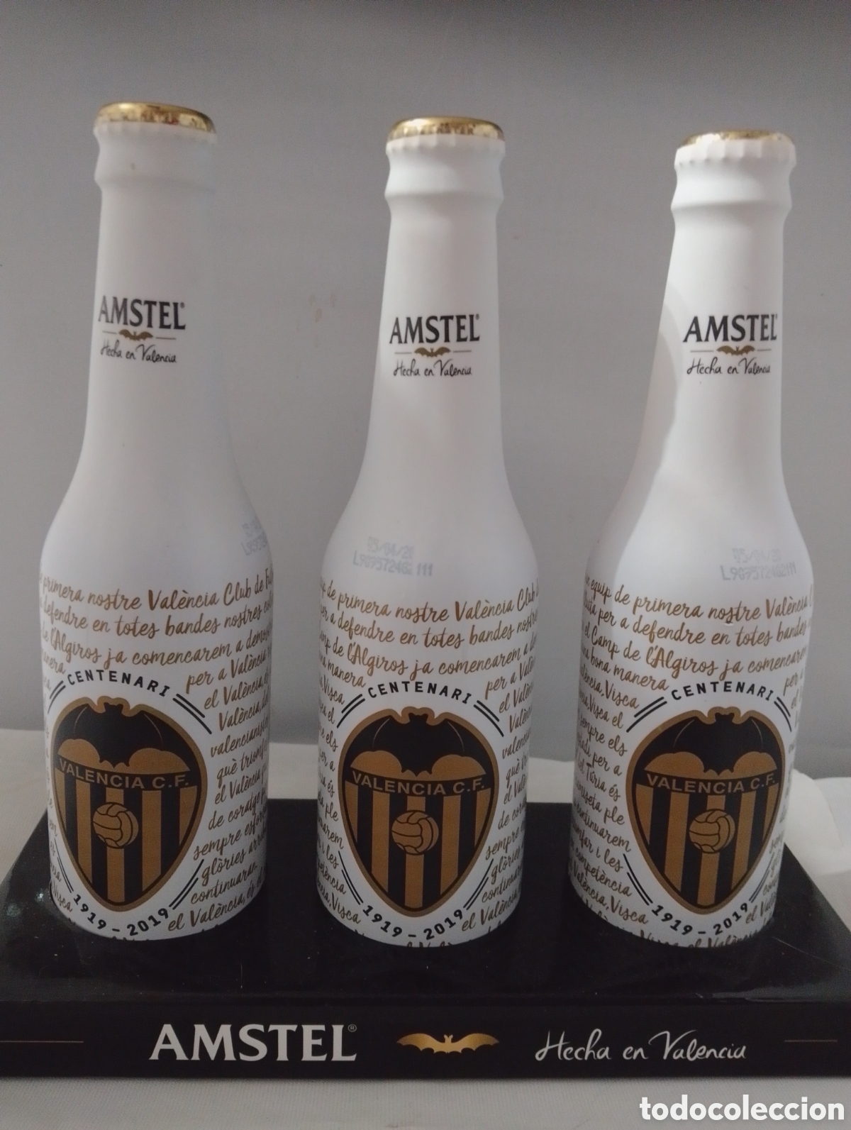 Coleccionismo de cervezas: 3 Botellas en Soporte Cien Aniversario Valencia