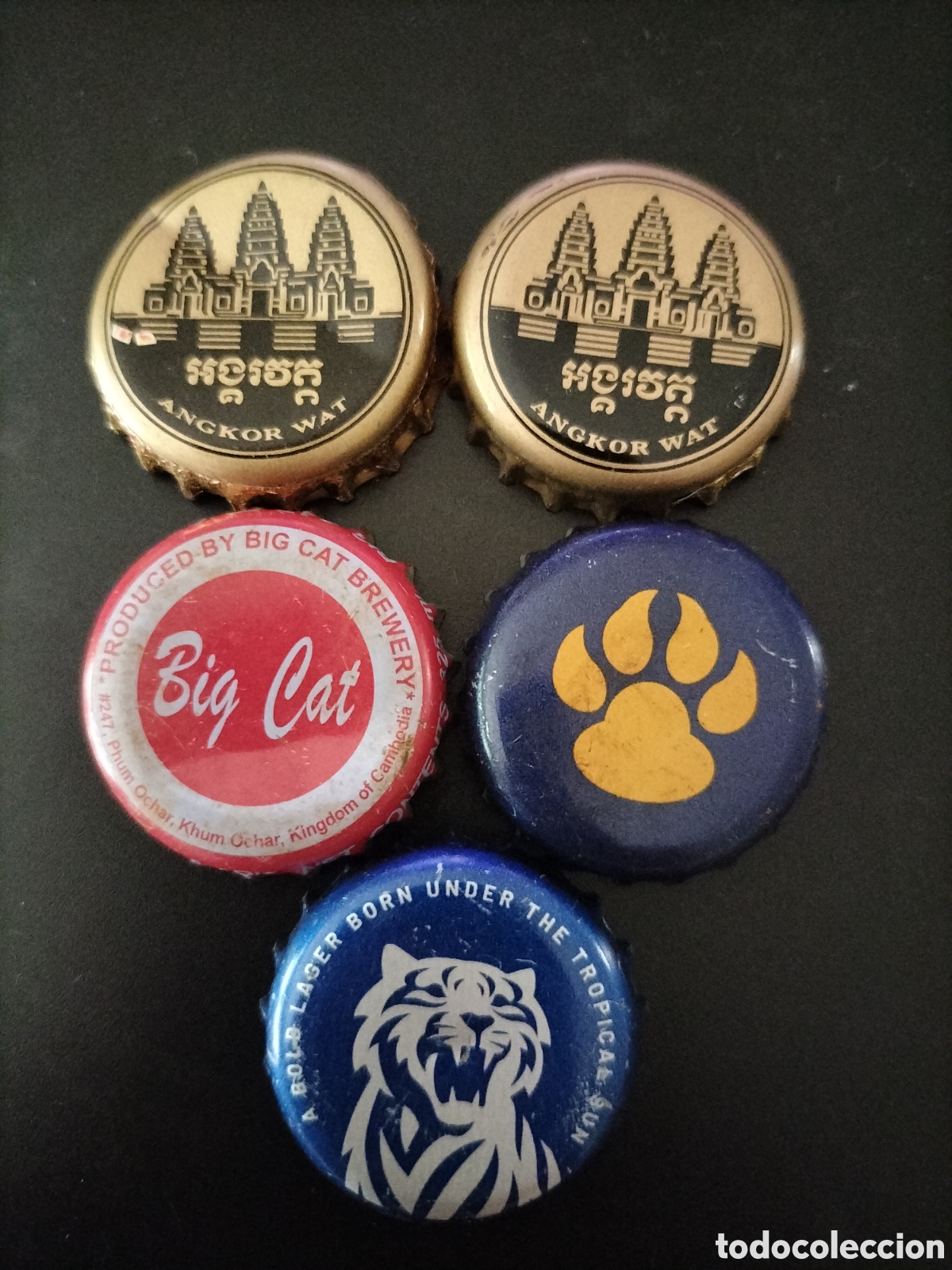 Coleccionismo de cervezas: LOTE 5 CHAPAS TAPON CORONA CERVEZA - CAMBOYA
