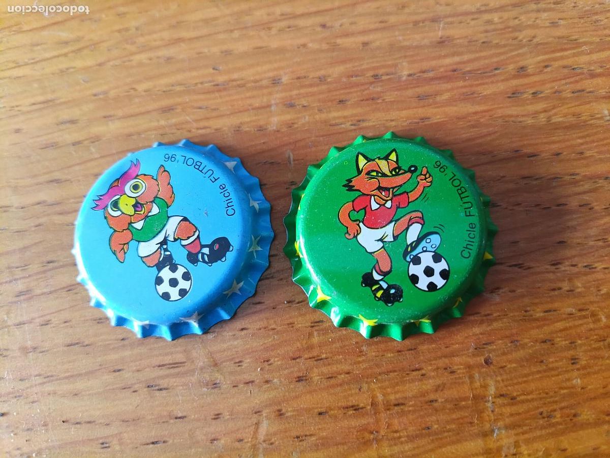 Coleccionismo de cervezas: 2 chapas. Chicle f&uacute;tbol 96