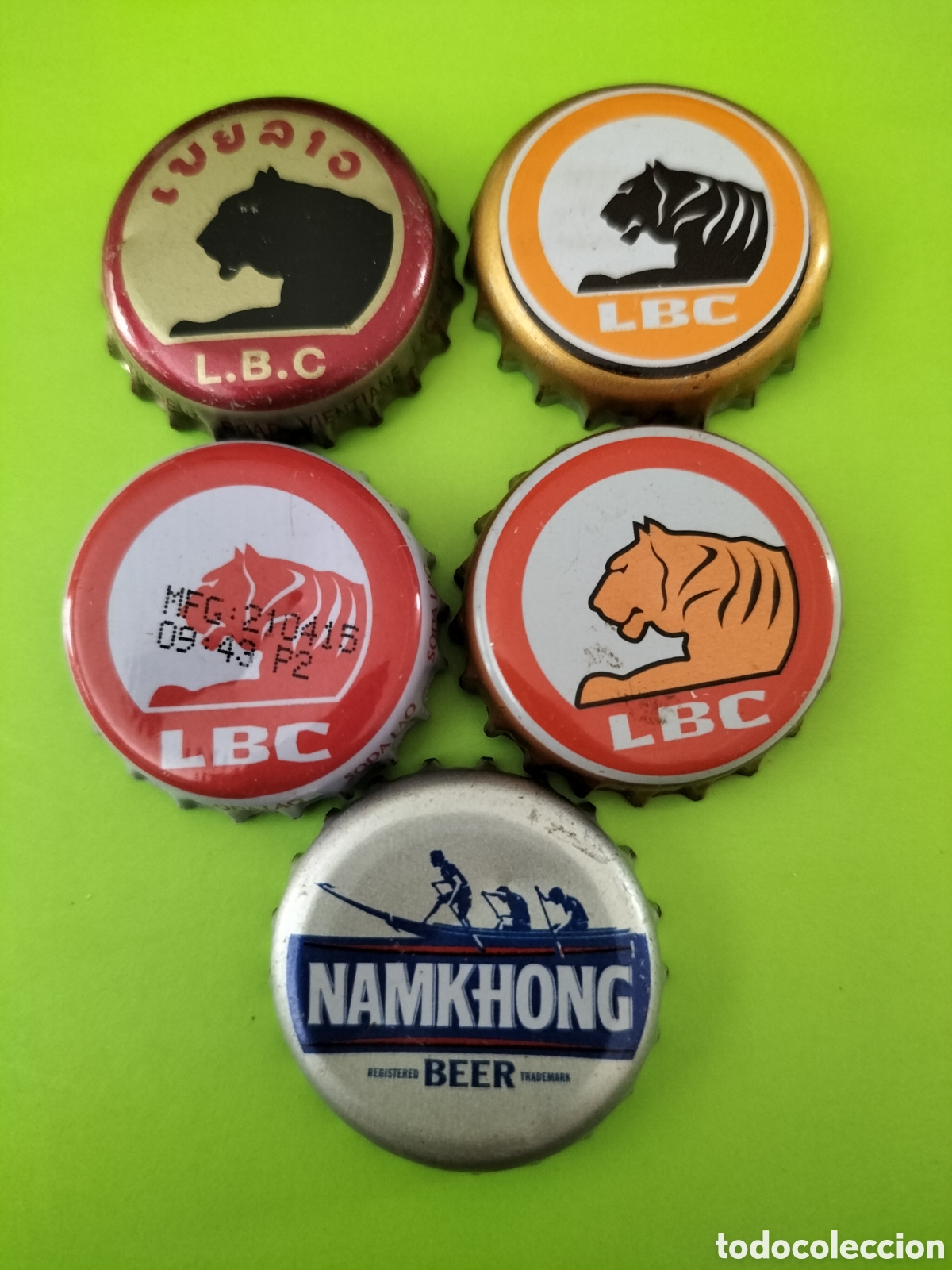 Coleccionismo de cervezas: LOTE 5 CHAPAS TAPON CORONA CERVEZA - LAOS