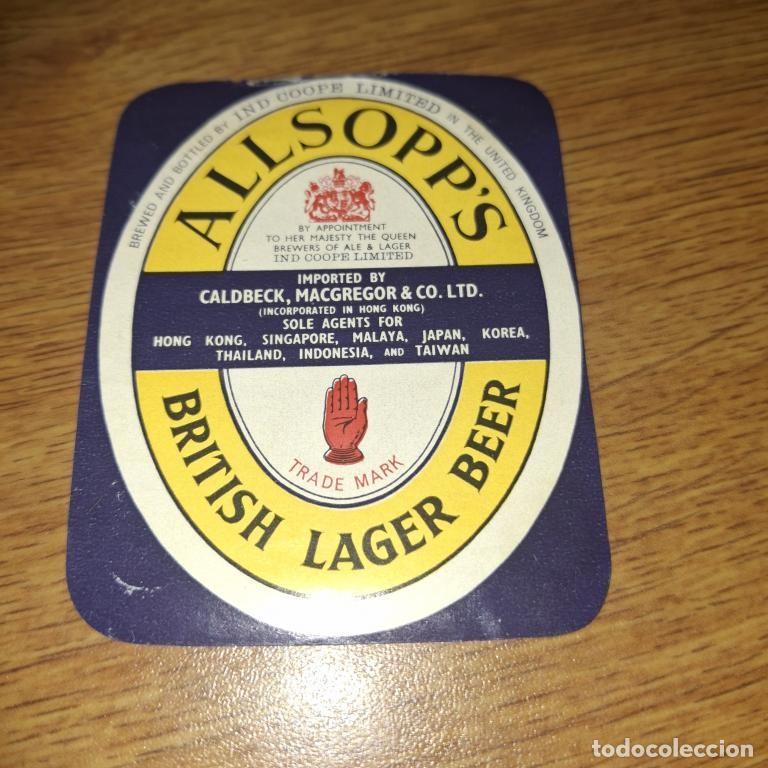 Coleccionismo de cervezas: Antigua etiqueta de cerveza ALLSOPP&rsquo;S &ndash; BRITISH LAGER BEER GALDBECK 1960-70s Inglaterra , pegamento.