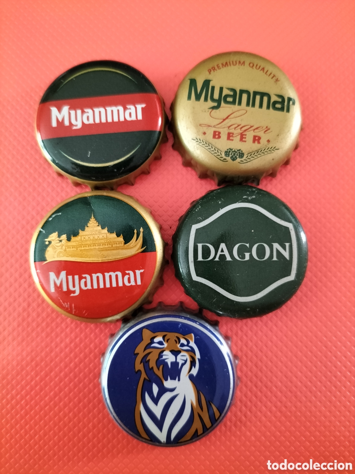 Coleccionismo de cervezas: LOTE 5 CHAPAS TAPON CORONA CERVEZA - MYANMAR
